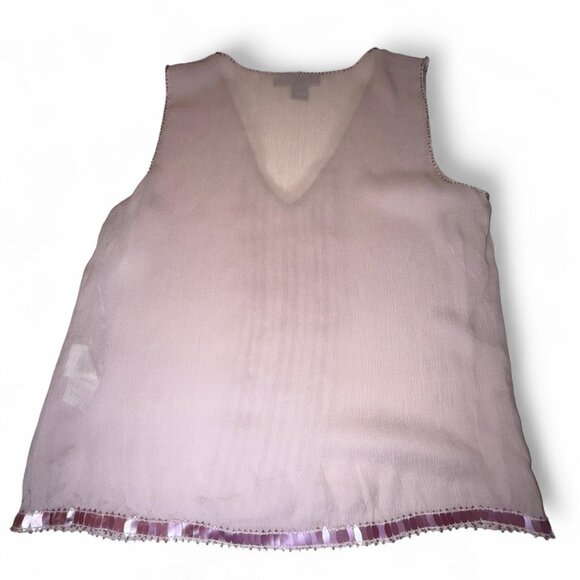 DKNY Lilac Silk Sheer Beaded V-Neck Tank Size Small - Picture 4 of 8